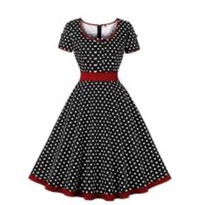 Chic Woman’s Polka Dot Dress with Red Trim. Not kids